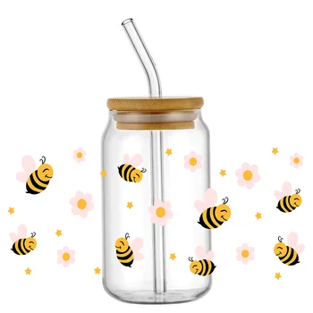 Переносная наклейка Bee Uv Dtf на 16 унций, стеклянные чашки, водонепроницаемые, устойчивые к высоким температурам, в которые вы достаточно верите, просты в использовании
