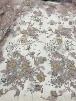 роскошная французская сетчатая кружевная ткань с 3D цветочной вышивкой, тюлевая сетчатая кружевная ткань CiCi-1302.8415 для свадебного платья