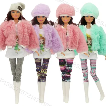 1 комплект новой кукольной одежды, плюшевая куртка + модный костюм, юбка + шляпа, подходит для повседневной одежды куклы Барби 11,8 дюймов