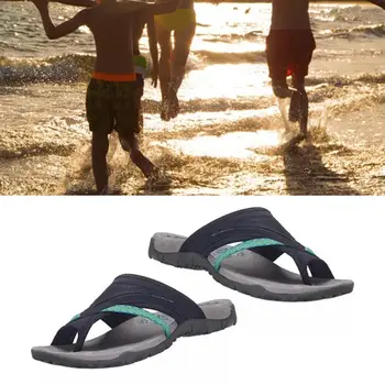 1 Пара пляжных тапочек, Повседневные женские шлепанцы с Т-образным ремешком, нескользящие резиновые Удобные сандалии с открытым носком для пляжа