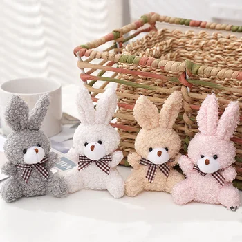 10 см Мягкие плюшевые игрушки с кроликом, мини-куклы-кролики с галстуком-бабочкой, Маленький подарок для вечеринки, Свадебный брелок, подвеска, Плюшевая кукла