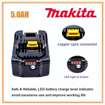 100% Оригинальная Аккумуляторная Батарея Электроинструмента Makita 18V 5.0Ah со Светодиодной Литий-ионной Заменой LXT BL1860B BL1860 BL1850