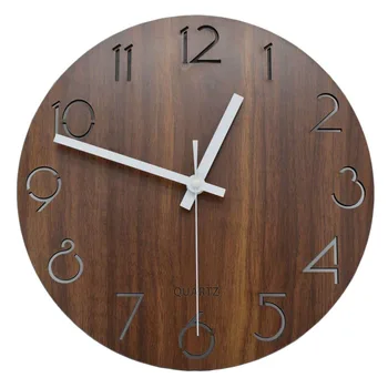 12-дюймовые винтажные настенные часы с арабскими цифрами в деревенском стиле Кантри, Тосканский стиль, деревянные декоративные круглые настенные часы