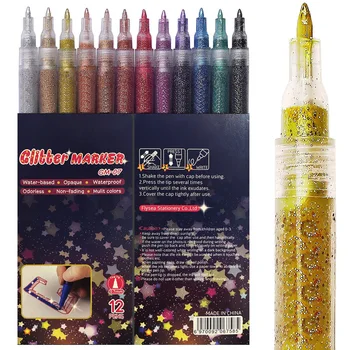 12 Цветных маркеров с блестками, Акриловые маркерные ручки с блестками, ультратонкие ручки 0,7 мм для рисования наскальными рисунками, поделки своими руками