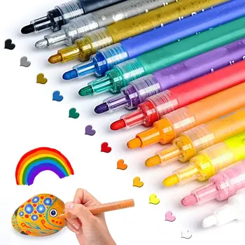 12 цветов художественных маркеров Премиум-класса, акриловая ручка с 2 мм наконечником, нетоксичные акриловые ручки для безопасности детей, водонепроницаемые маркеры граффити для DIY