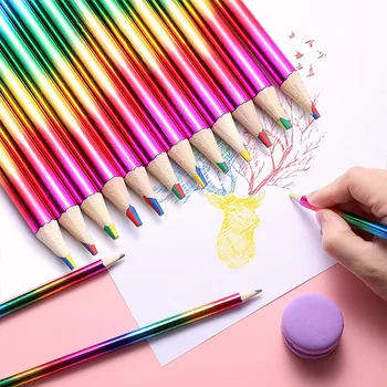 12 шт. Радужная ручка четырех цветов с тем же основным цветным карандашом, кисть для граффити 