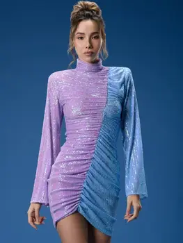 18001 # Разноцветные клубные платья с длинными рукавами и высоким воротником, дизайнерское платье в тон для женщин, праздничный наряд 2023 года