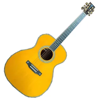2023 40-дюймовая желтая акустическая гитара из цельного дерева серии OM42