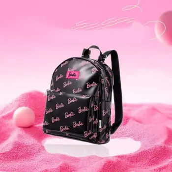 2023 Miniso Barbie Backpack PCV Girls Fashion Black Pink Letter Barbie Bag Pack Y2k Большая Вместительная Студенческая Школьная Дорожная Сумка