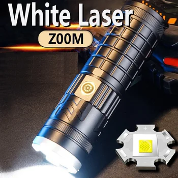 2023 Белый Лазерный Луч Супер Яркий Фонарик TYPE-C Зарядка Открытый Дальнобойный Зум Многофункциональный Домашний Стальной Пистолет С Длительным Сроком службы
