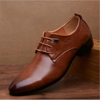 2023 Горячая распродажа мужская кожаная обувь мужские модельные туфли в британском стиле на шнуровке с острым носком на плоской подошве с низким берцем 2 цвета большой размер