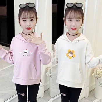 2023 Корейский Весенне-осенний Детский топ с длинными рукавами и капюшоном с героями мультфильмов, пуловеры для девочек, свитера, одежда для маленьких девочек
