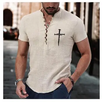 2023 Новая мужская рубашка с коротким рукавом и модным 3D принтом, летняя повседневная рубашка оверсайз с воротником-стойкой, уличная мужская одежда, топы