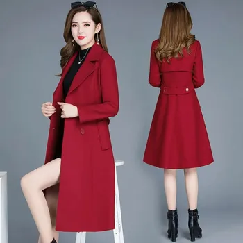 2023 Новая осенне-зимняя модная шерстяная куртка, женская ветровка, Свободные длинные двубортные шерстяные пальто, Женская черная верхняя одежда