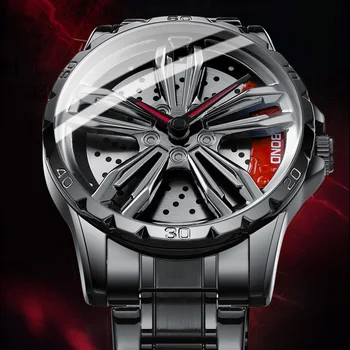 2023 Новые модные часы с вращающейся автомобильной втулкой, мужские креативные трехмерные водонепроницаемые спортивные наручные часы из нержавеющей стали с отверстиями