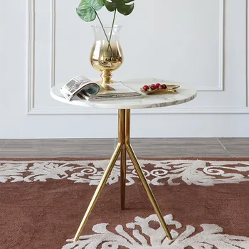 2023 Простой Мраморный журнальный столик с глянцевой золотой основой из нержавеющей стали Журнальный столик в гостиной, круглый чайный столик в отеле