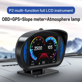 3,5-дюймовый автомобильный ЖК-Цифровой Спидометр HUD OBD2 + GPS + Измеритель наклона + Атмосферная лампа Head Up Display Сигнализация Превышения Скорости Для Универсального автомобиля
