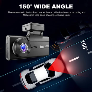 3-канальный автомобильный видеорегистратор ИК ночного видения 5K 1080P Регистратор вождения автомобиля Парковочный монитор Передняя камера заднего вида Широкоугольный WiFi на 150 градусов