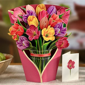 3D Бумажные цветы Букет Поздравительные Открытки Всплывающие открытки на День рождения Поздравительные Подарки для женщин Босс Лучшие друзья Мать Родители