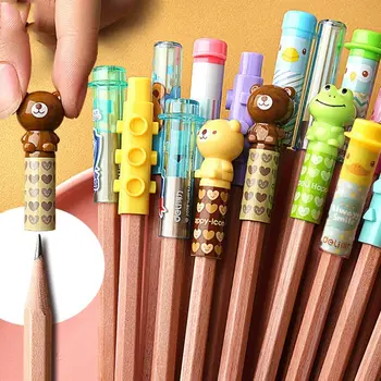 4 шт., Милый мультяшный колпачок для карандашей, расширитель для карандашей, Канцелярские принадлежности для школьников, Пластиковый протектор для карандашей