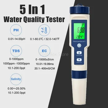 5 в 1 Измеритель Соли TDS/EC/Солености/S.G./Температуры Цифровой Тестер Качества Воды для Анализатора Воды в Аквариуме и Бассейне