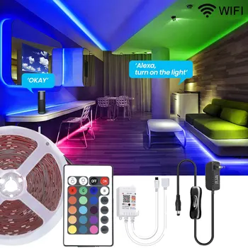 5 М-20 М Tuya Smart WiFi RGB Светодиодные Ленты 12V 5050 SMD 18 Светодиодов/ М Гибкая RGB Лента Декор комнаты Alexa Google Home Голосовое Управление