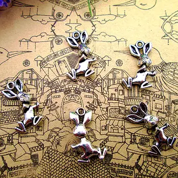 80шт-12x19 мм Забавные кролики Подвески-зайчики для изготовления ювелирных изделий Своими руками Подвески из сплава старинного серебра