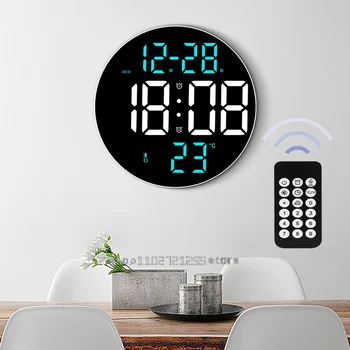 9-дюймовые светодиодные цифровые настенные часы с дистанционным управлением, USB-разъем, дата, неделя, температура, отображение времени, современный стиль, подвесной и настольный