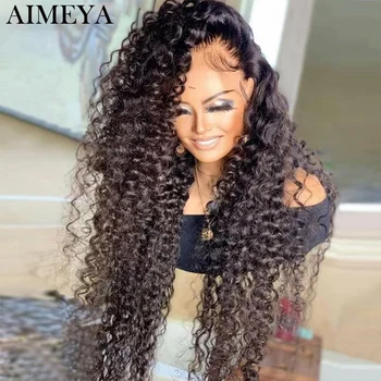 AIMEYA Kinky Кудрявый парик Синтетические кружевные парики для женщин с волосами младенца Черный парик из термостойкого волокна для косплея Парики для вечеринок Используются ежедневно