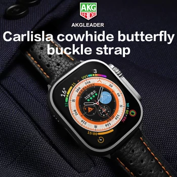 Akgleader carlisla Кожаный ремешок из воловьей кожи с пряжкой-бабочкой для Apple Watch 8Ultra 49 мм, браслет iwatch 8 7 45 мм
