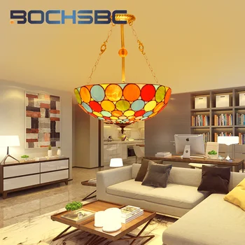 BOCHSBCTiffany в богемном стиле, красочная стеклянная люстра в стиле арт-деко, Гостиная Отеля, Столовая, Спальня, перевернутый подвесной светильник