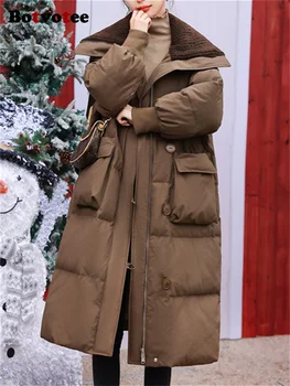 Botvotee Пуховик с капюшоном для женщин 2023, новая мода, утепленные теплые осенне-зимние шикарные парки с длинным рукавом, Шикарные свободные однотонные пальто