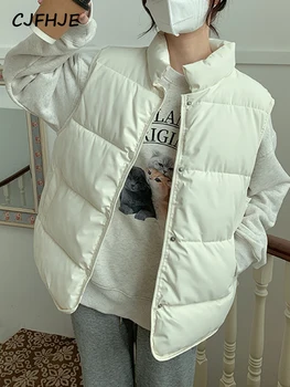 CJFHJE Пуховый хлопковый жилет, Женский воротник-стойка, короткий Осенне-зимний Корейский модный Свободный хлопковый жилет, легкий жилет, куртка