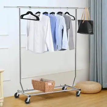 Easyfashion Регулируемая Вешалка для одежды с одинарной рейкой С роликами, серебряная мебель шкаф для мебели в спальне