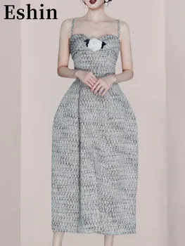 Eshin Шерстяное толстое женское платье на бретельках с высокой талией, платья на бретельках в винтажном стиле, элегантная мода 2023, осенняя новинка TH4126