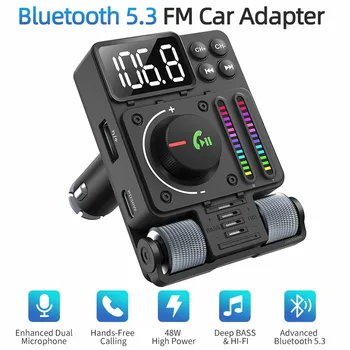 FM-передатчик Bluetooth 5.3 для автомобиля, более мощный двойной микрофон, глубокий басовый звук, 30 Вт, быстрое автомобильное зарядное устройство PD и QC3.0, адаптер Bluetooth