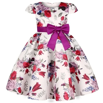FOCUSNORM/ Платье Трапециевидной формы с коротким рукавом и Цветочным принтом и Бантом для маленьких девочек от 3 до 10 лет