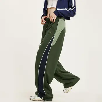 Harajuku, Винтажные спортивные штаны для бега трусцой, женская уличная одежда, эластичный пояс, Широкие штанины, Повседневные спортивные брюки контрастного цвета 2023