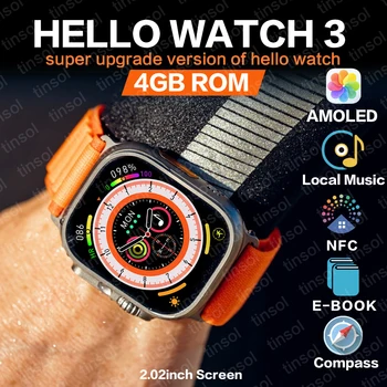Hello Watch 3 Ultra Smart Watch 2023 h12 Обновление Amoled 4GB ROM Compass Sport reloj Интеллектуальные Умные Часы для Мужчин И Женщин