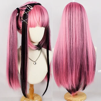 HOUYAN Синтетический розовый с мелированием, черный длинный прямой женский парик с челкой для косплея в стиле Лолиты, термостойкий парик, парик для вечеринки