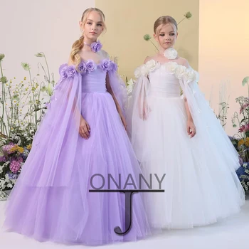 JONANY Fancy 3d Flowers Платье для девочки-цветочницы из тюля трапециевидной формы, вечеринка принцессы, День рождения, Церемония первого причастия, roupas de florista