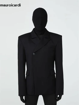 Mauroicardi, весна-осень, деловые Стильные черные блейзеры для мужчин, подплечники, высококачественная Роскошная дизайнерская Европейская мода
