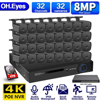 OH.eyes H.265 + 32CH 5MP Human Detection 4K NVR 48V 8MP security Audio Weatherproo POE IP Camera System Комплект Видеонаблюдения