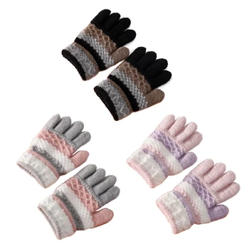 Q81A 1 пара детских зимних перчаток в вязаную полоску, детские холодостойкие теплые перчатки с полными пальцами, варежки для мальчиков и девочек
