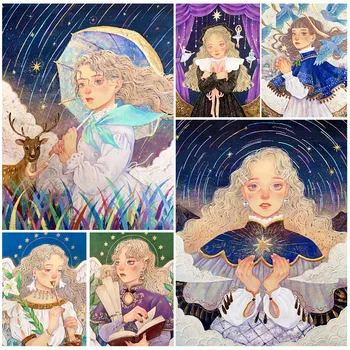 QIZITENG 5D DIY Алмазная картина с рисунком Мультяшной девочки, Вышивка Ангелом, принцесса, Круглая Алмазная мозаика, Вышивка крестиком, Украшение для дома
