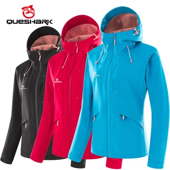 QUESHARK Женская Флисовая куртка с длинным рукавом Softshell, Ветрозащитная Водонепроницаемая Ветровка для шоссейного велосипеда MTB, Велосипедная Майка