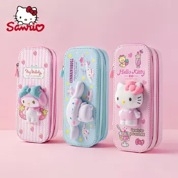 Sanrio Kawaii Hello Kitty Cinnamoroll Image Decompression Double Pencil Box Мультяшный Пенал, Пенал Большой Емкости, Подарок