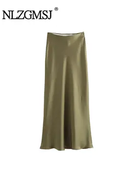 TRAF 2023 Осенняя атласная юбка Миди, женские длинные юбки с высокой талией, Новые модные офисные Элегантные вечерние женские юбки