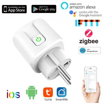 Tuya Умный Дом Zigbee Smart Plug Eu 20a Ес Розетка Smart Life Zigbee Smart Plug 20A ЕС Мониторинг Питания Alexa Google Voice