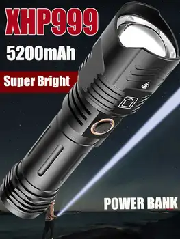 XHP999 Самый яркий тактический фонарь Мощный светодиодный фонарик USB Перезаряжаемая лампа сильного света Наружный портативный фонарь Водонепроницаемый